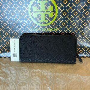 Tory Burch T Monogram Jacquard Zip Slim Wallet Black Gold
